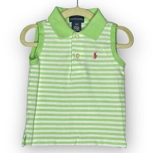 Ralph Lauren Summer Tank Top Sleeveless Polo Green White Stripe Girls Size 3T
